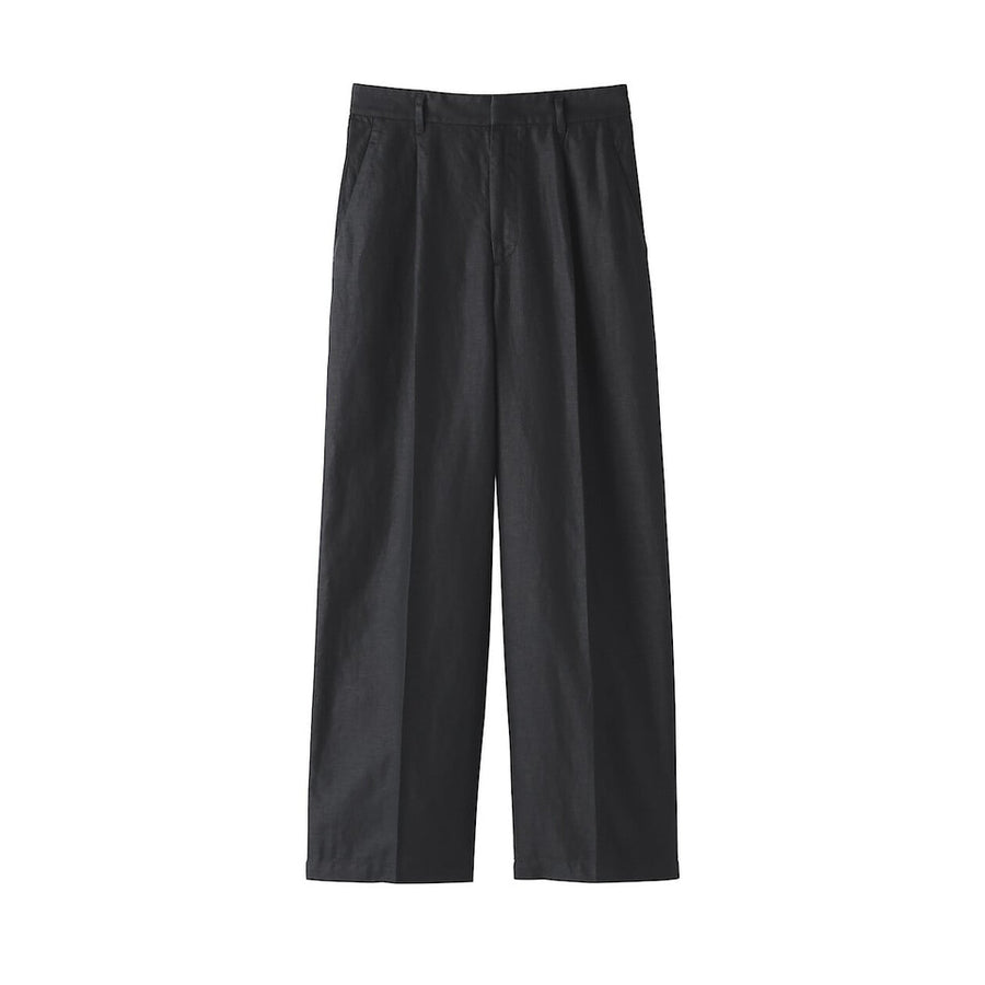 Hemp Blend Twill Darted Wide Pants