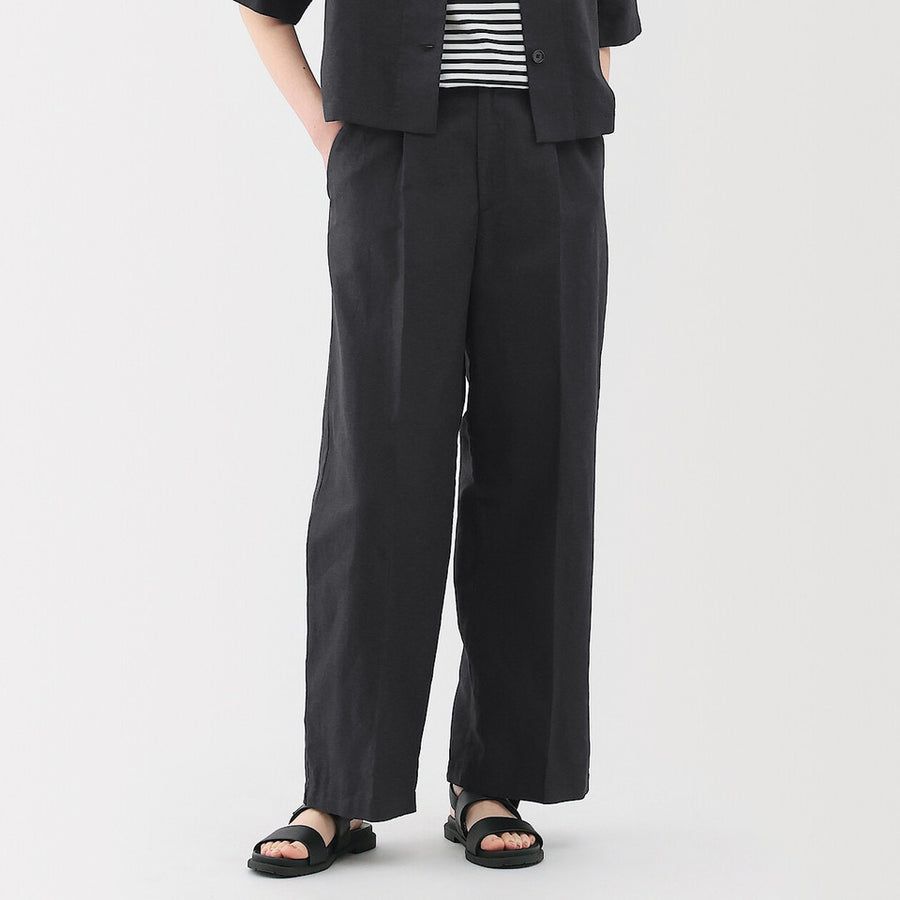 Hemp Blend Twill Darted Wide Pants