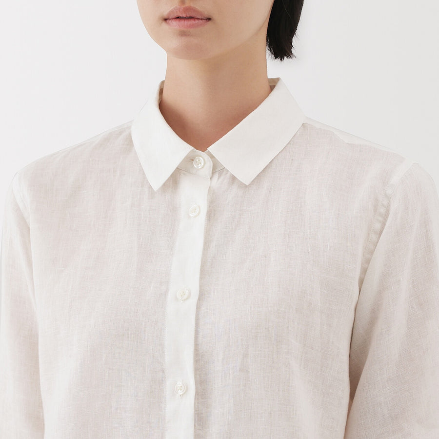 W's Washed linen Regular collar L/S shirtWhiteXS