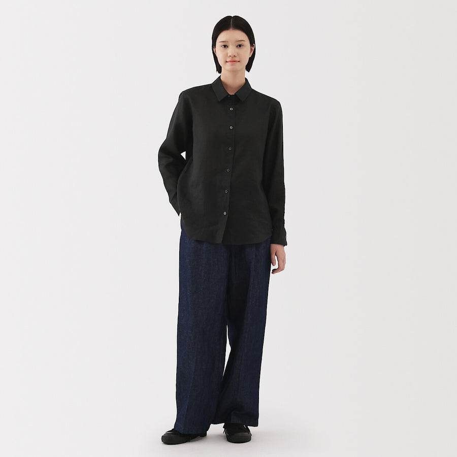 W's Washed linen Regular collar L/S shirtWhiteXS