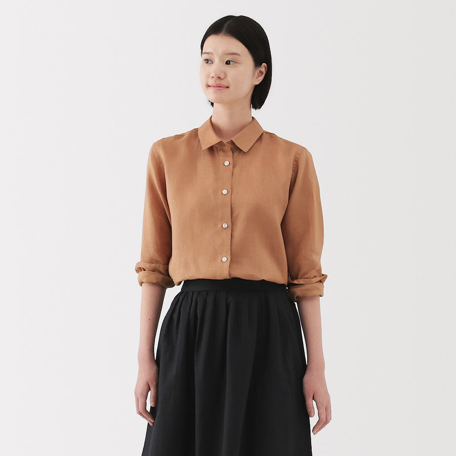 W's Washed linen Regular collar L/S shirtWhiteXS