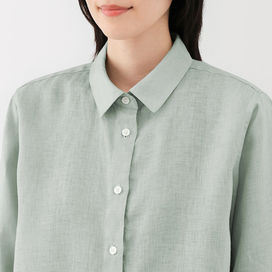 W's Washed linen Regular collar L/S shirtWhiteXS