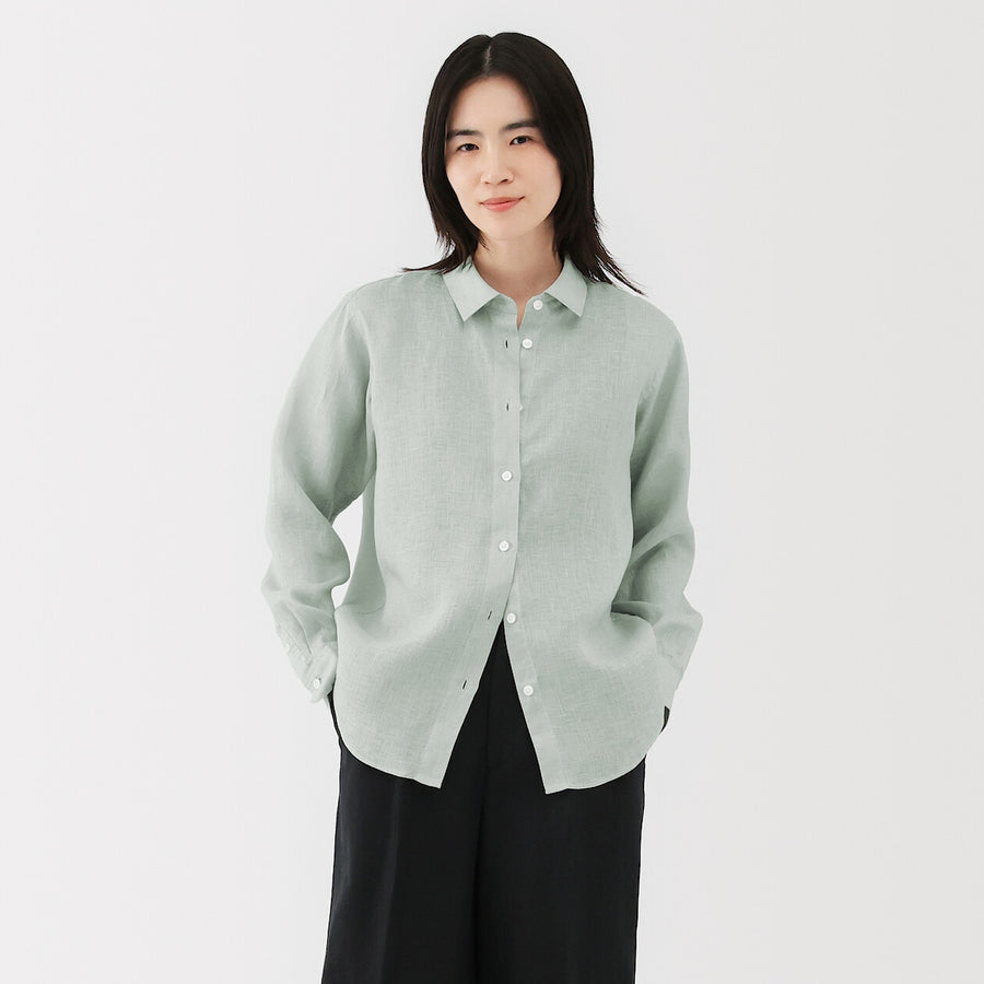 W's Washed linen Regular collar L/S shirtWhiteXS