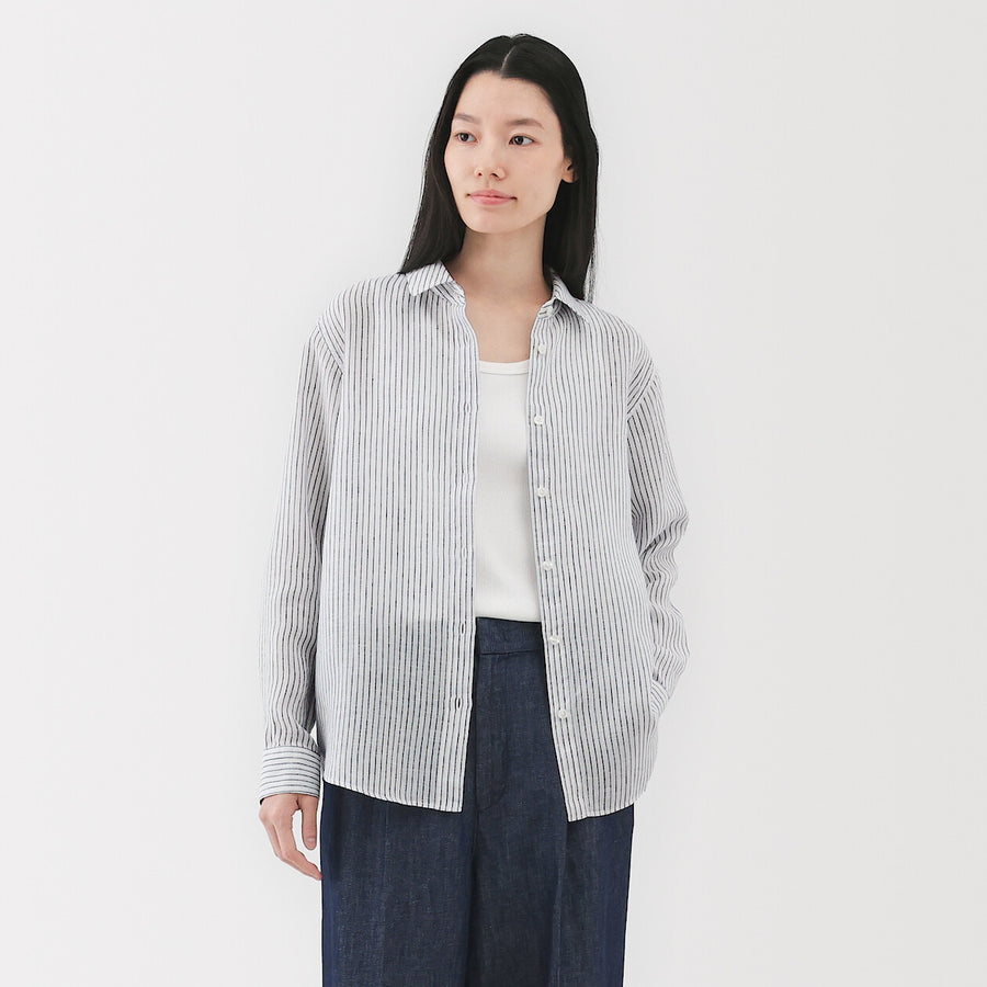 W's Washed linen Regular collar L/S shirtWhiteXS