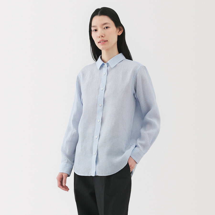 W's Washed linen Regular collar L/S shirtWhiteXS