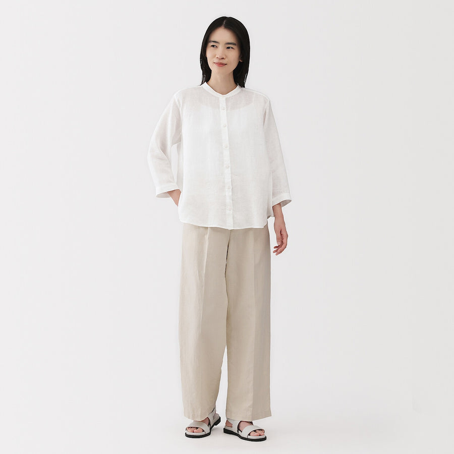 W's Washed linen 3/4 sleeve blouse WhiteXS