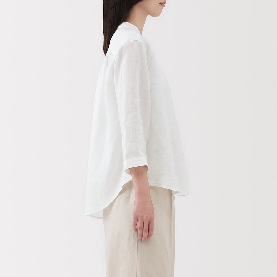 W's Washed linen 3/4 sleeve blouse WhiteXS