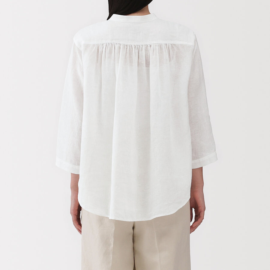 W's Washed linen 3/4 sleeve blouse WhiteXS