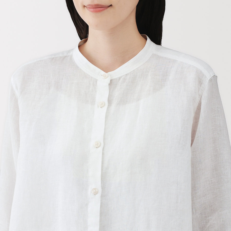 W's Washed linen 3/4 sleeve blouse WhiteXS