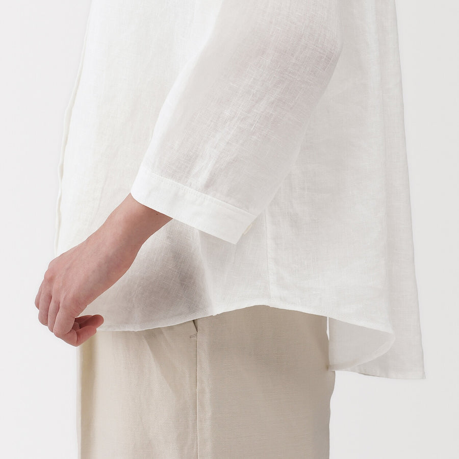 W's Washed linen 3/4 sleeve blouse WhiteXS