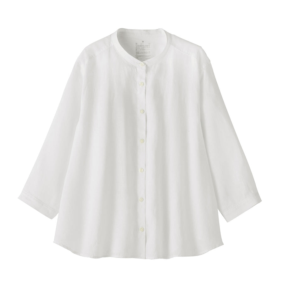 W's Washed linen 3/4 sleeve blouse WhiteXS