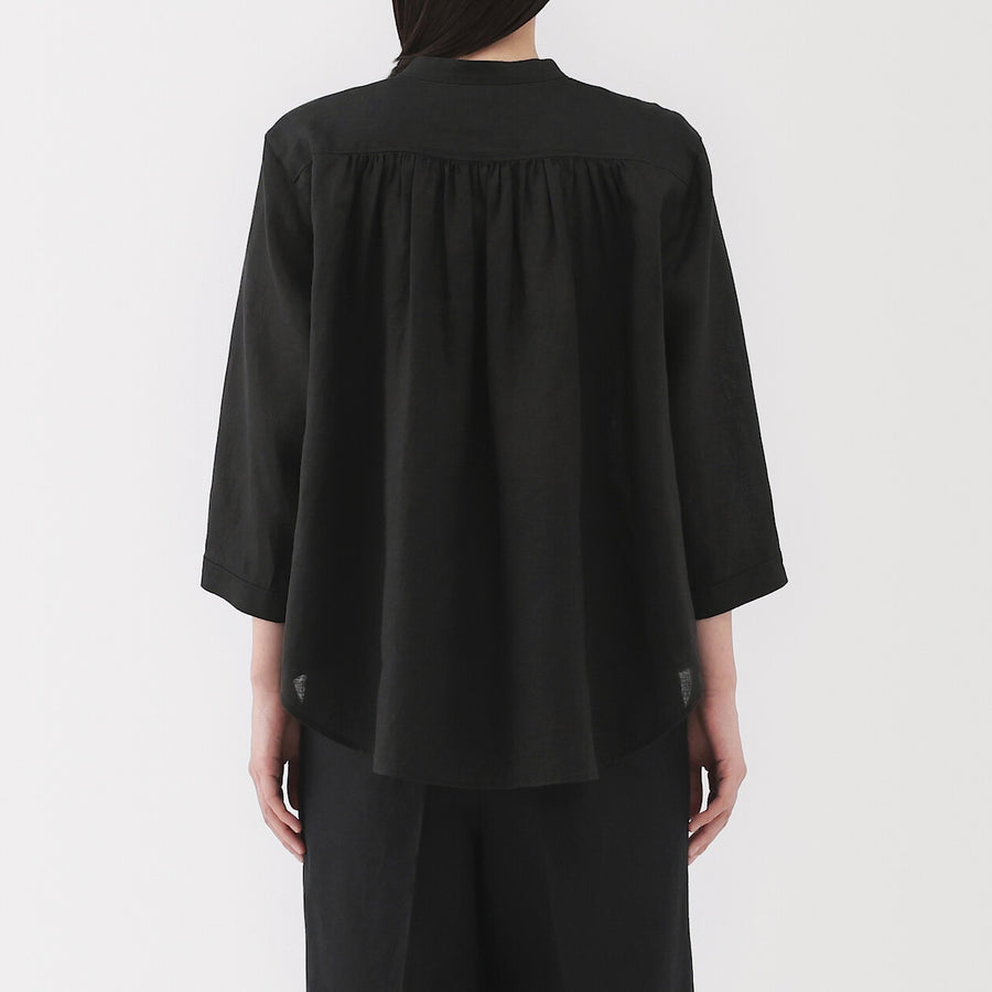 W's Washed linen 3/4 sleeve blouse WhiteXS