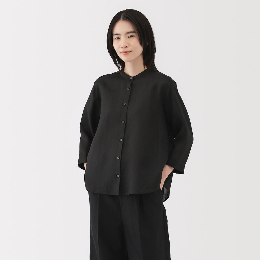 W's Washed linen 3/4 sleeve blouse WhiteXS