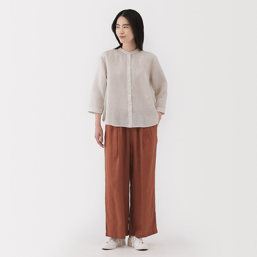 W's Washed linen 3/4 sleeve blouse WhiteXS
