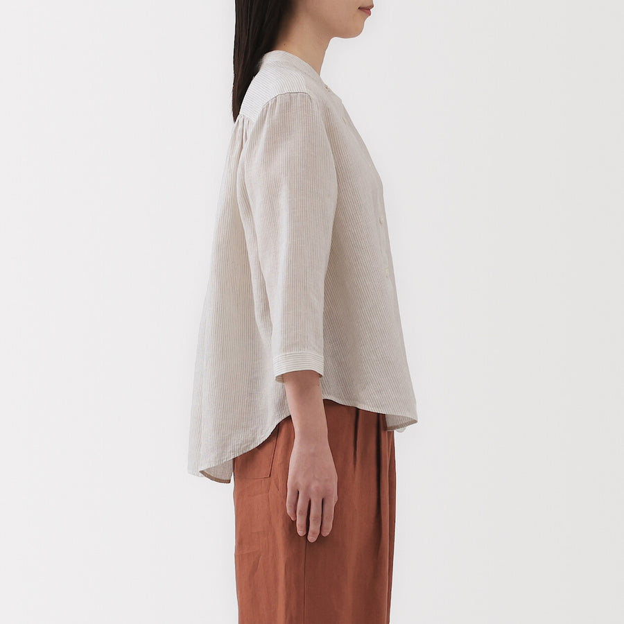 W's Washed linen 3/4 sleeve blouse WhiteXS