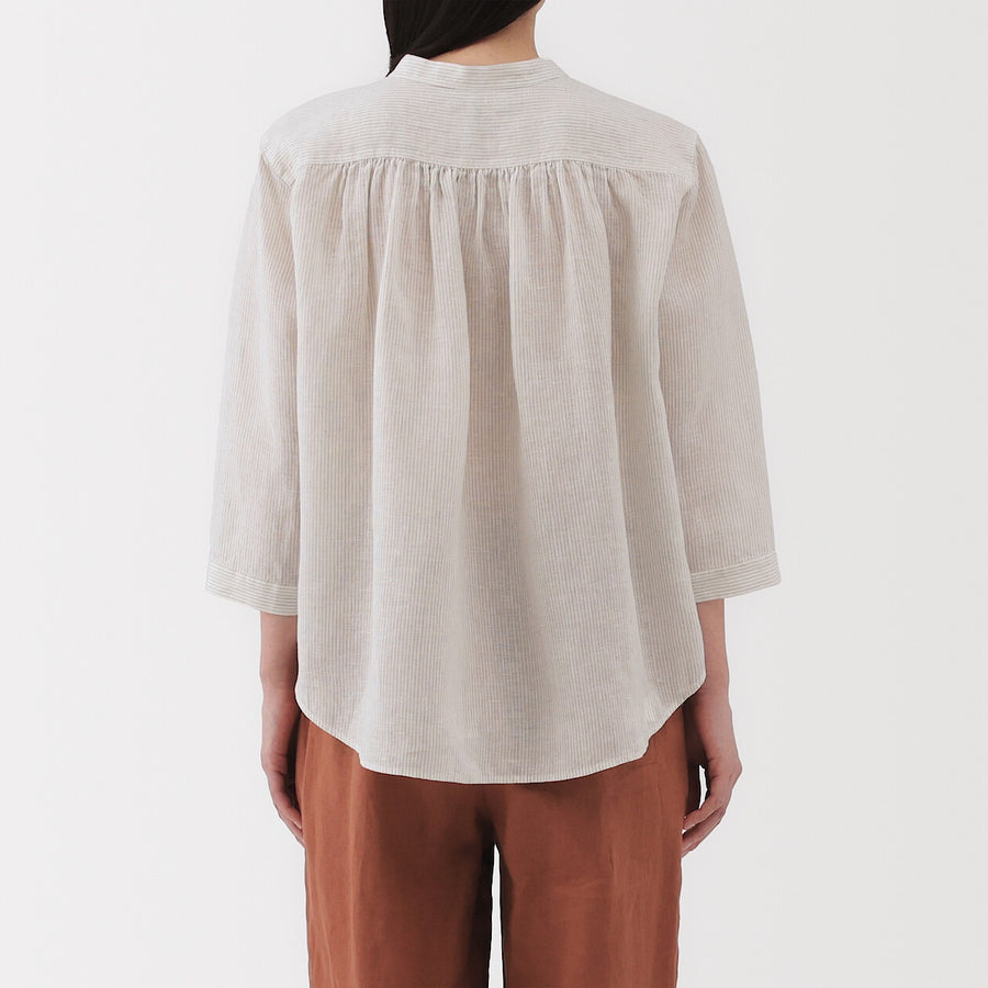 W's Washed linen 3/4 sleeve blouse WhiteXS