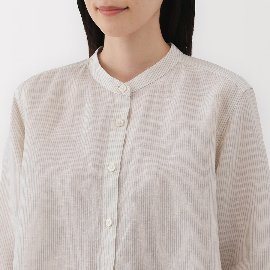 W's Washed linen 3/4 sleeve blouse WhiteXS