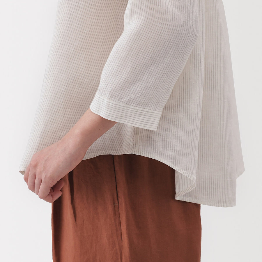 W's Washed linen 3/4 sleeve blouse WhiteXS