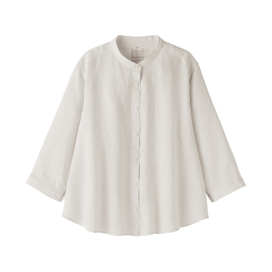 W's Washed linen 3/4 sleeve blouse WhiteXS