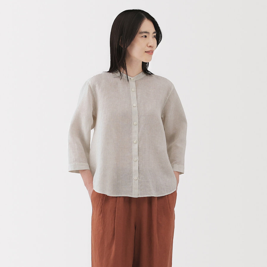 W's Washed linen 3/4 sleeve blouse WhiteXS