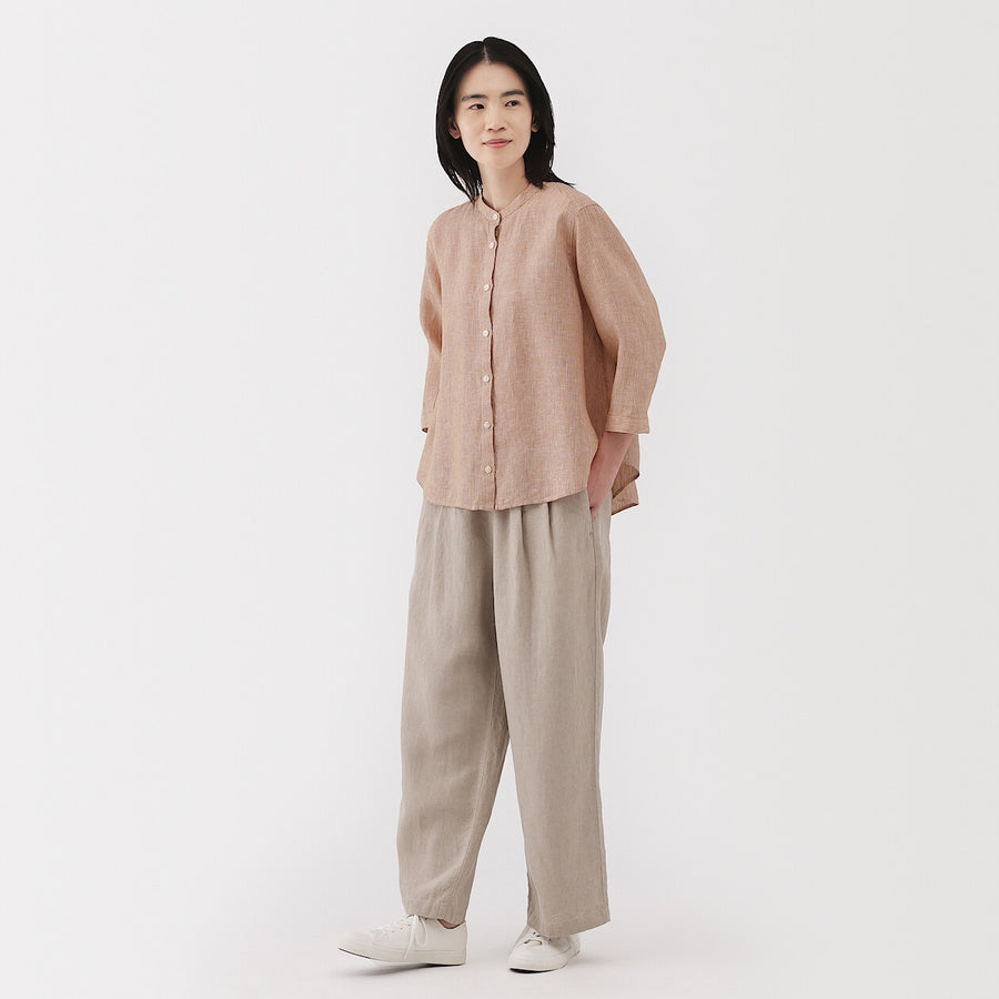 W's Washed linen 3/4 sleeve blouse WhiteXS