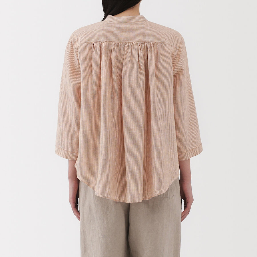 W's Washed linen 3/4 sleeve blouse WhiteXS