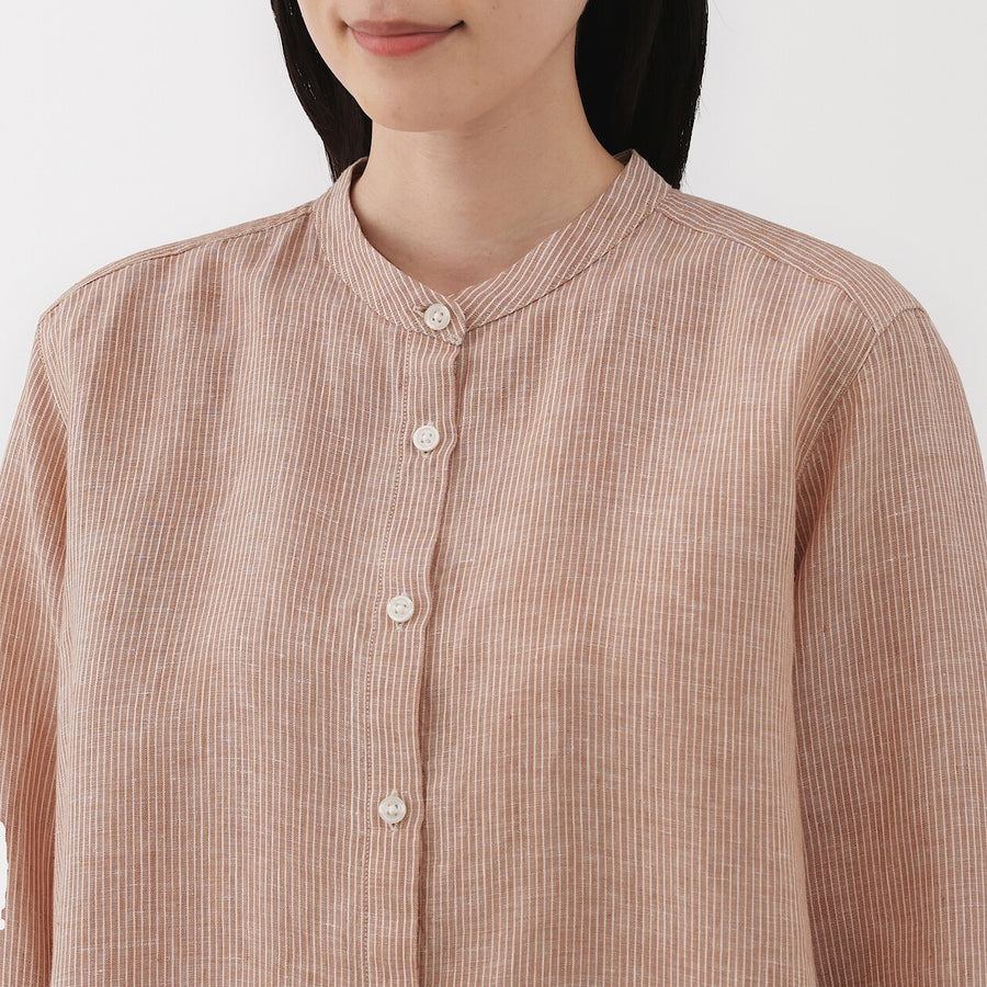 W's Washed linen 3/4 sleeve blouse WhiteXS