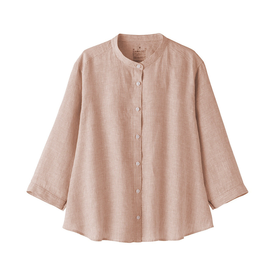 W's Washed linen 3/4 sleeve blouse WhiteXS
