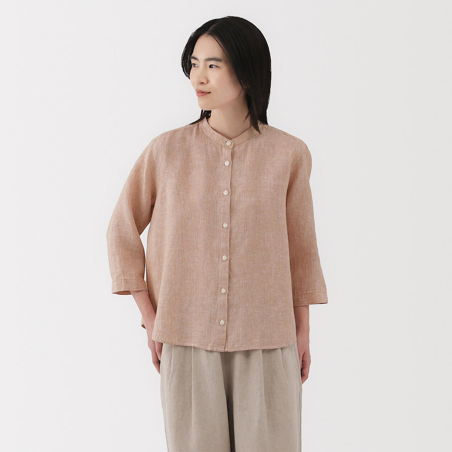 W's Washed linen 3/4 sleeve blouse WhiteXS