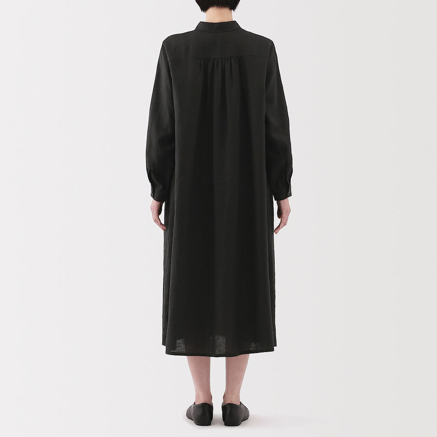 W's Washed linen L/S shirt dress BlackXS