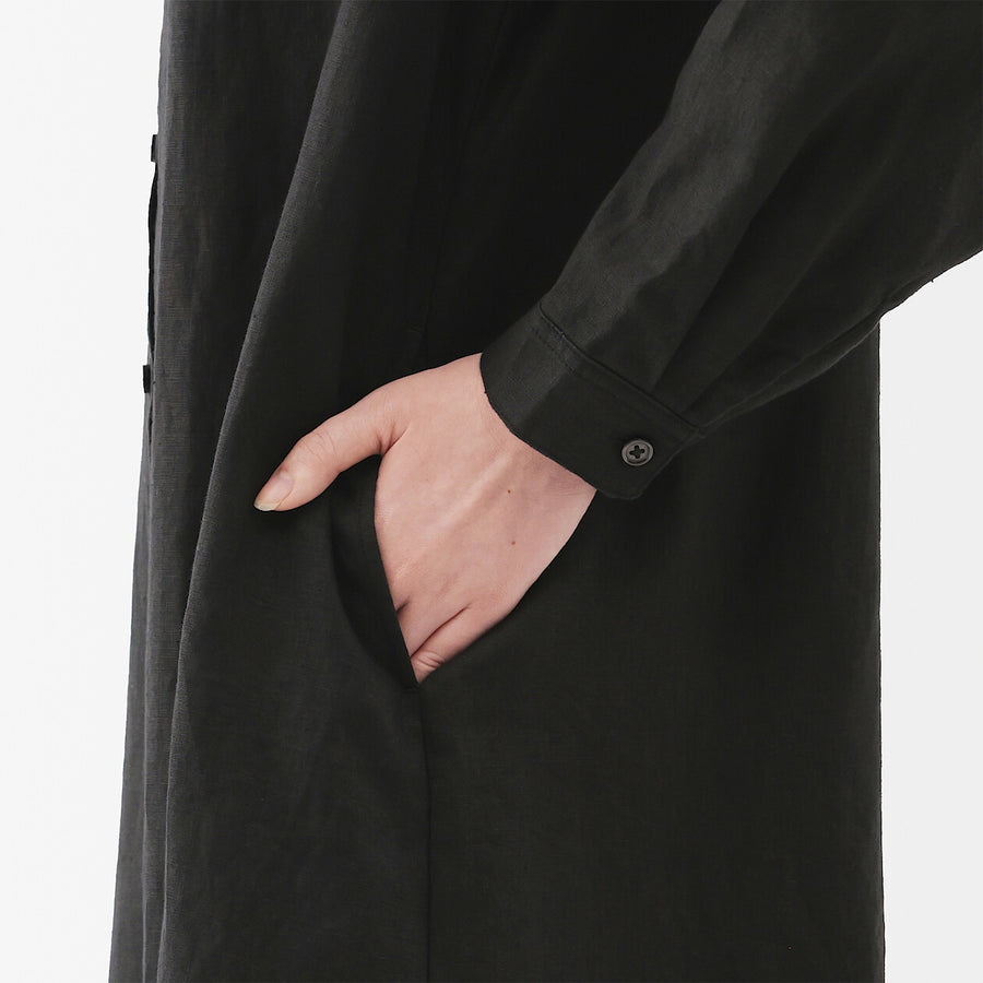 W's Washed linen L/S shirt dress BlackXS