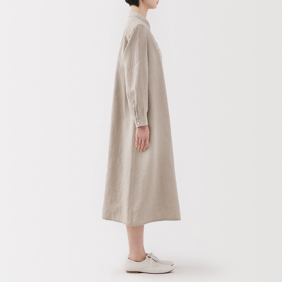 W's Washed linen L/S shirt dress BlackXS