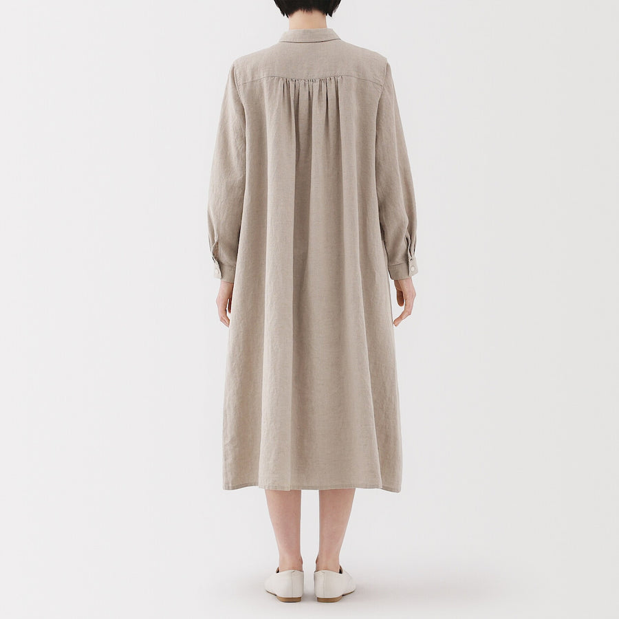 W's Washed linen L/S shirt dress BlackXS