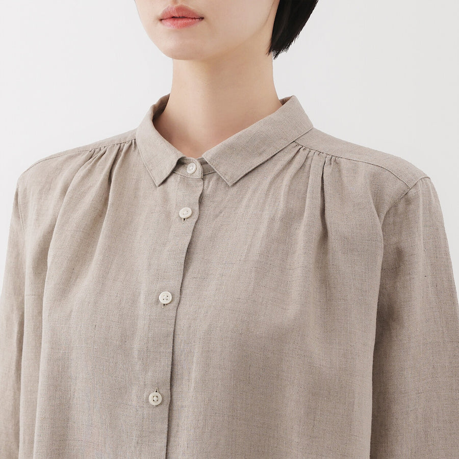 W's Washed linen L/S shirt dress BlackXS