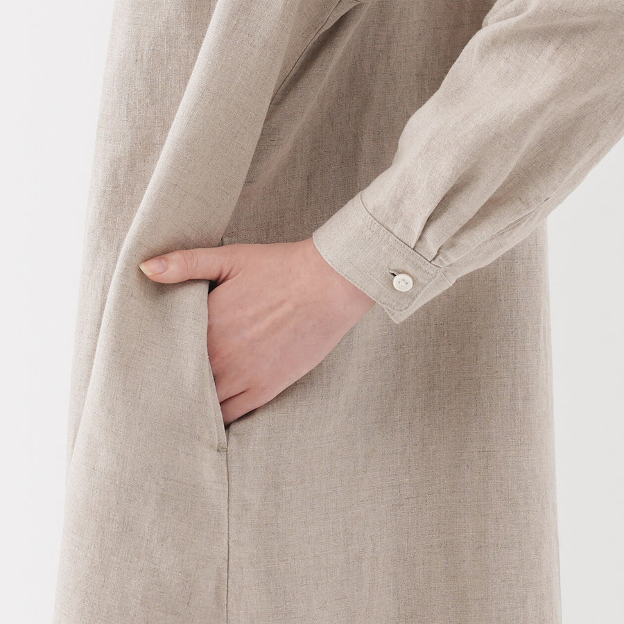 W's Washed linen L/S shirt dress BlackXS