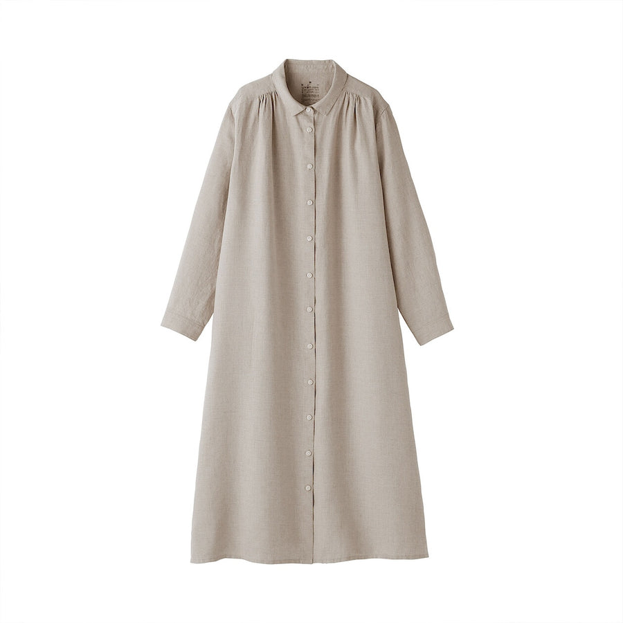 W's Washed linen L/S shirt dress BlackXS