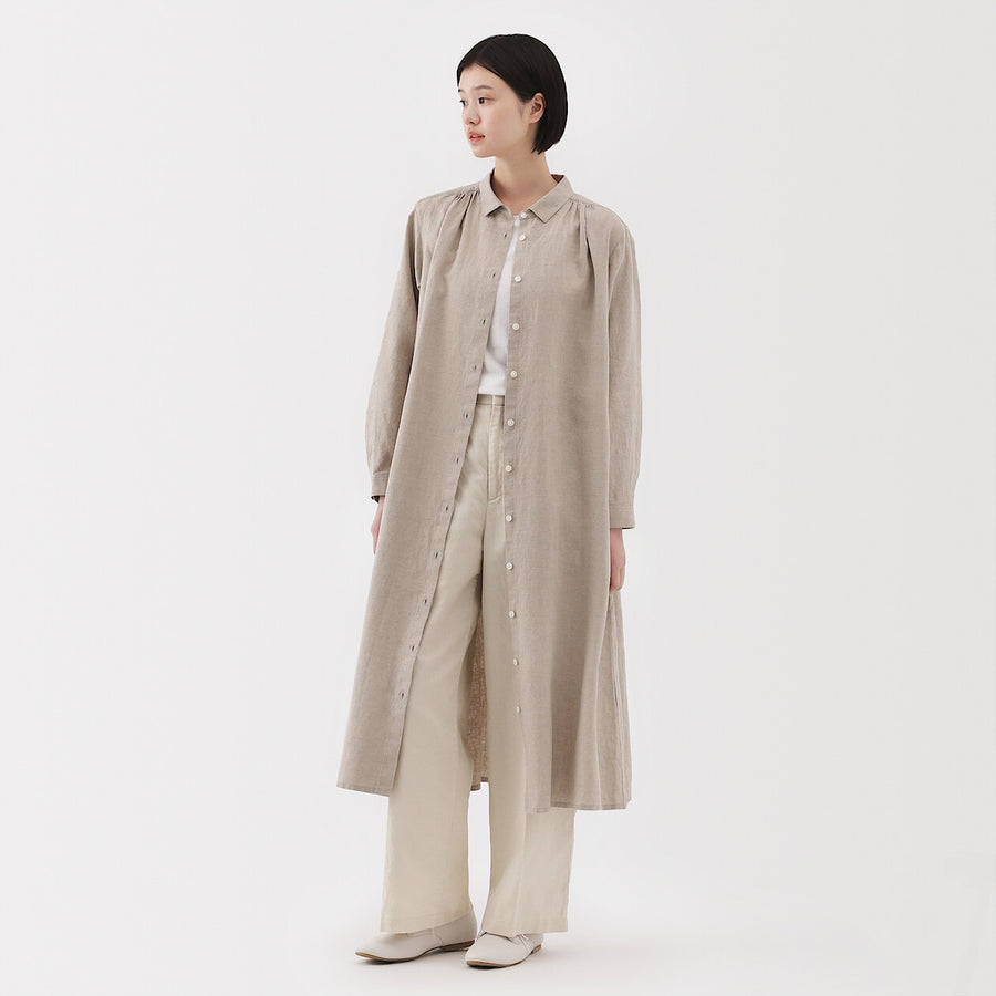W's Washed linen L/S shirt dress BlackXS