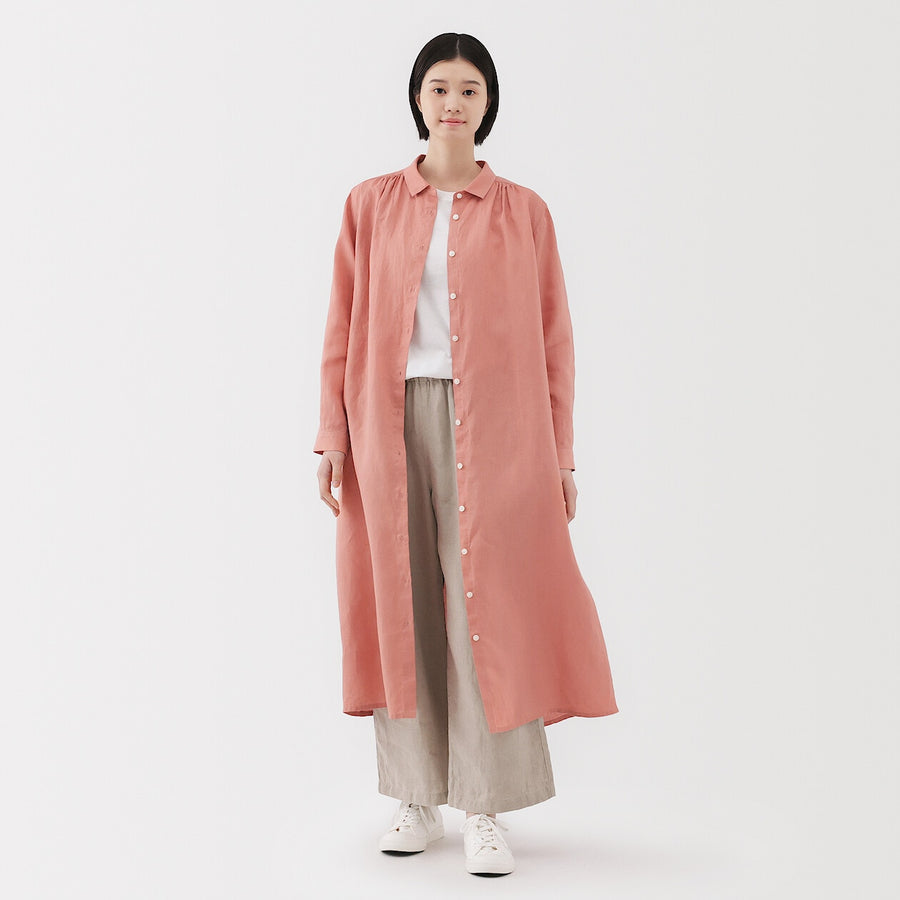W's Washed linen L/S shirt dress BlackXS