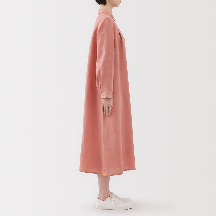 W's Washed linen L/S shirt dress BlackXS