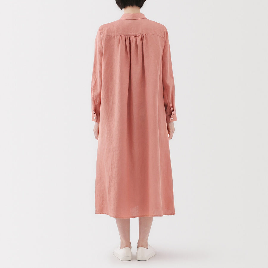 W's Washed linen L/S shirt dress BlackXS