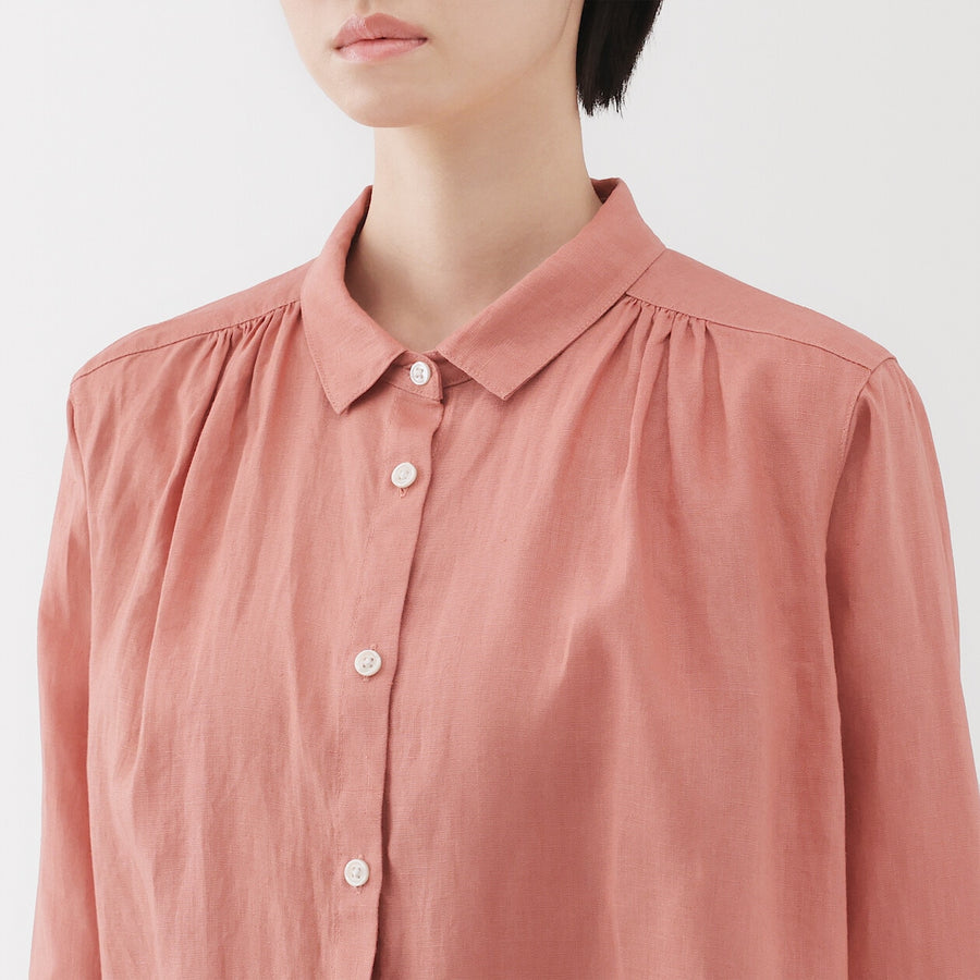 W's Washed linen L/S shirt dress BlackXS