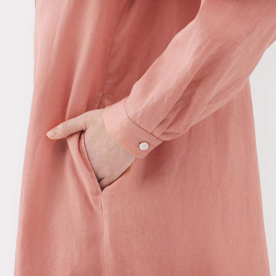 W's Washed linen L/S shirt dress BlackXS