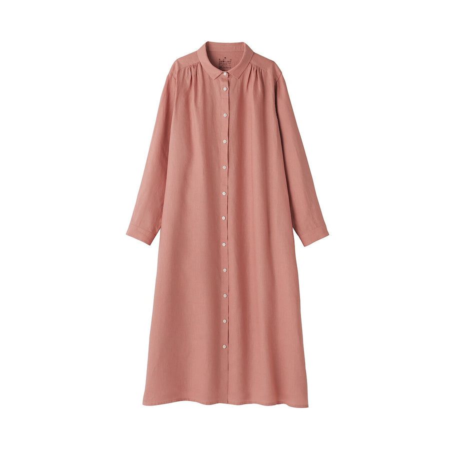 W's Washed linen L/S shirt dress BlackXS