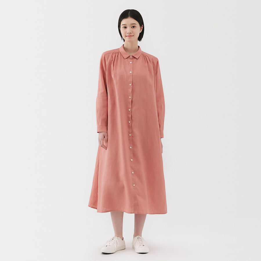 W's Washed linen L/S shirt dress BlackXS