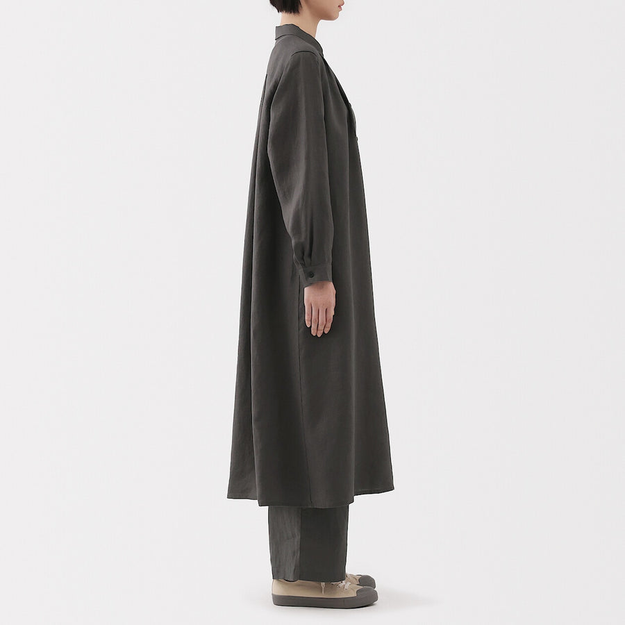 W's Washed linen L/S shirt dress BlackXS