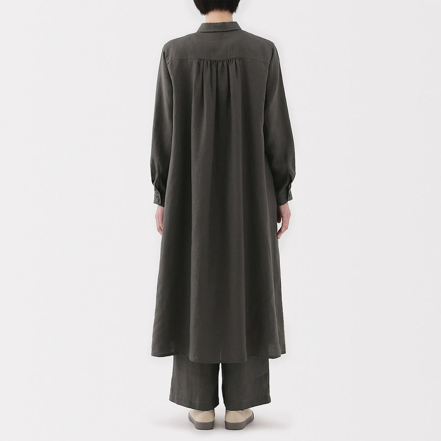 W's Washed linen L/S shirt dress BlackXS