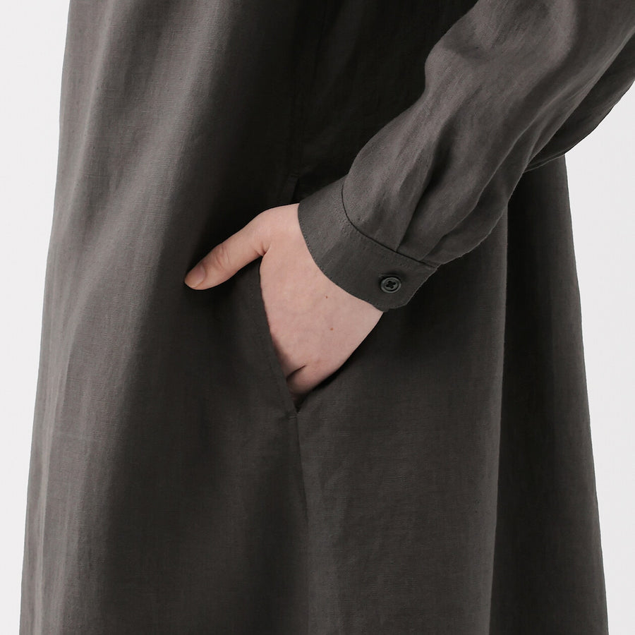 W's Washed linen L/S shirt dress BlackXS