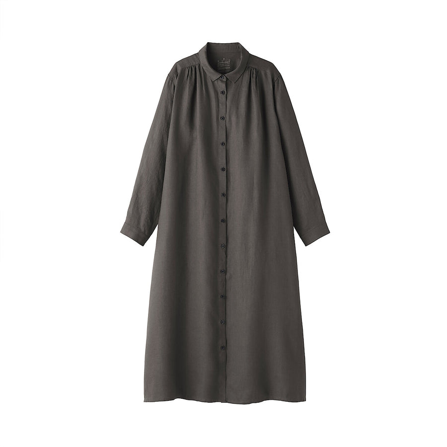 W's Washed linen L/S shirt dress BlackXS