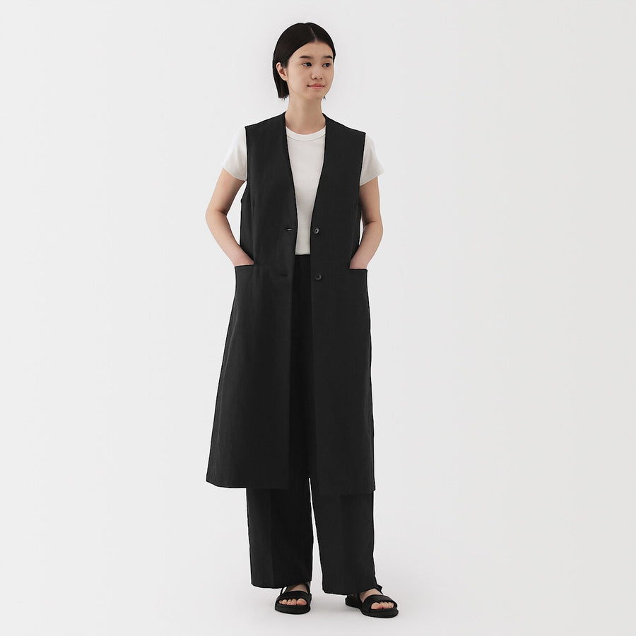 W's Hemp blend twill Long gilet BlackXS