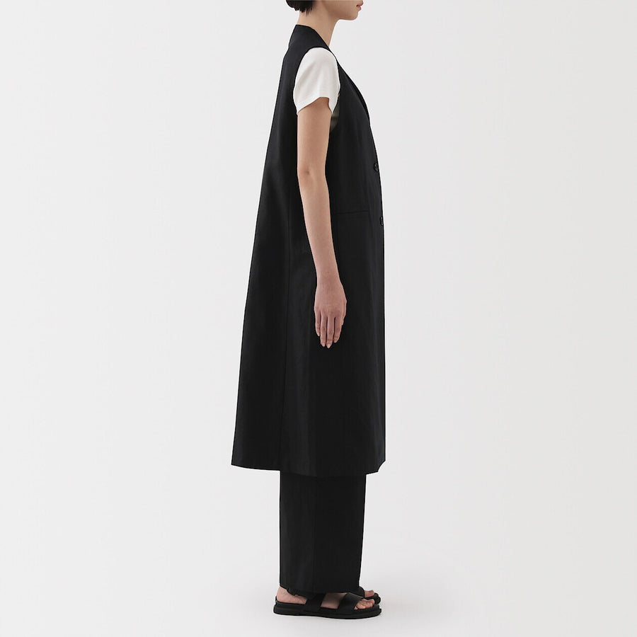 W's Hemp blend twill Long gilet BlackXS